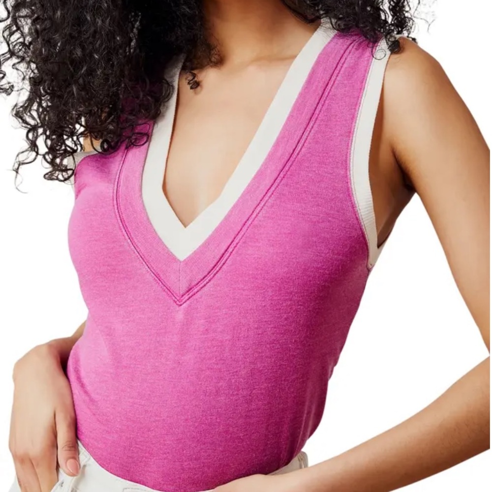 FREE PEOPLE Cozy Girls Tank Bodysuit In pink Dragon Fruit Sz Small New with tags